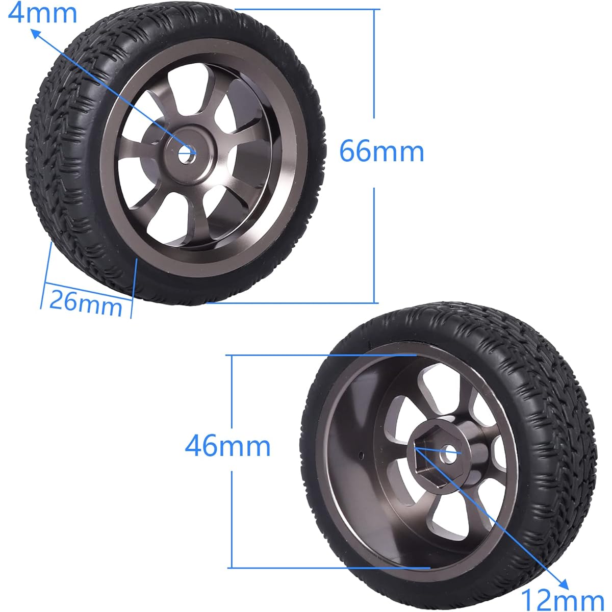 Hobbyfire Adhesive OD 2.5" Aluminum Metal 12mm Hex Wheels and Tires Compatible with 1/10 On-Road Racing Car Drift Traxxas Tamiya HPI Redcat HSP Set of 4 (Color C)