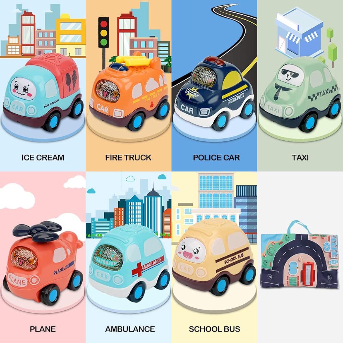 Baby Toys for 1 Year Old Boy | 7 Set Push and Go Car Toys with Play Mat/Storage Bag for Toddlers | Early Education Toys Birthday Gifts for 1 2 3 Year Old Boys Girls