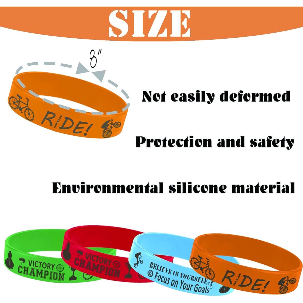 Oringaga 24pcs Bicycle Party Motivational Rubber Bracelets for Kids/Adults BMX Bike Game Party Baby Shower Birthday Party Supplies Decorations Gifts Prize Bags Favors Silicone Wristbands