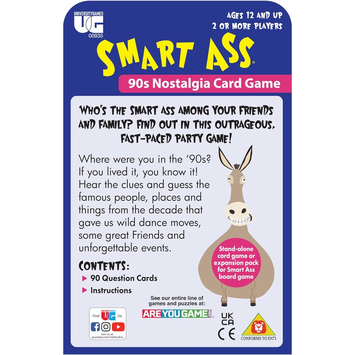 University Games | Smart Ass '90s Tuck Box Card Game - Perfect for Game Night on the Go - Ages 12+