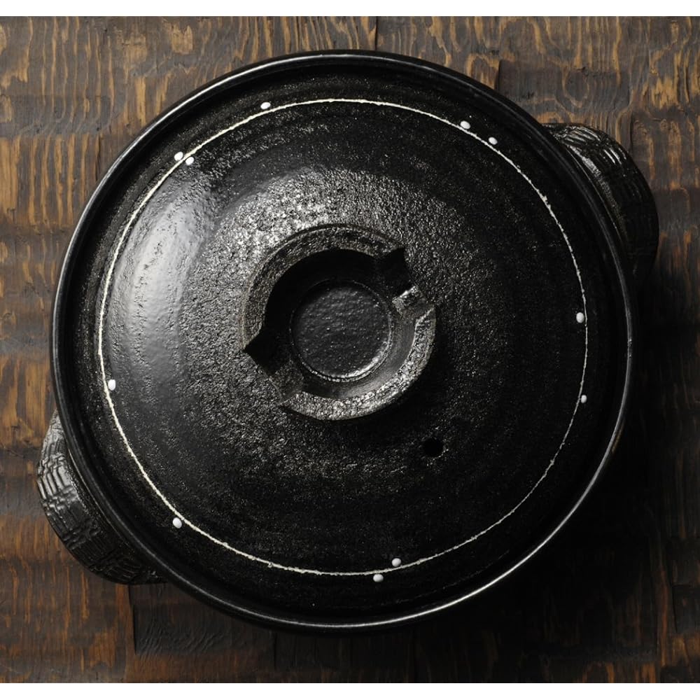 Santo Banko Ware Earthen Pot (Deep Pot) Black Glaze Line Crest No. 8 13153 For 2-3 people