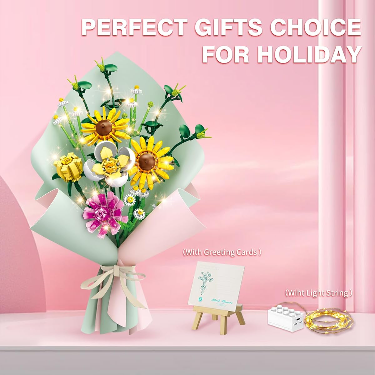 KEAOOD Flower Bouquet Building Blocks Set, 12pcs Artificial Flowers Building Toys Botanical Collection for Adults Women Kids Girls Office Home Decoration Birthday Valentine's Mother's Day Gift