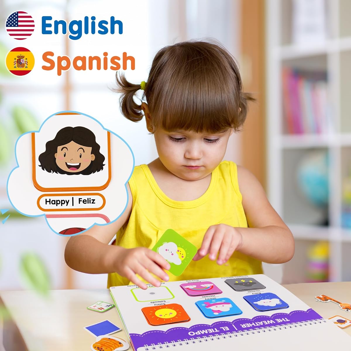 Ayyomo Spanish & English Busy Book for Toddlers - Bilingual Preschool Activity Book for 3 Years Old 4 Years 5 Years Old - Interactive Educational Learning Activities for Girls Boys Birthday Gift