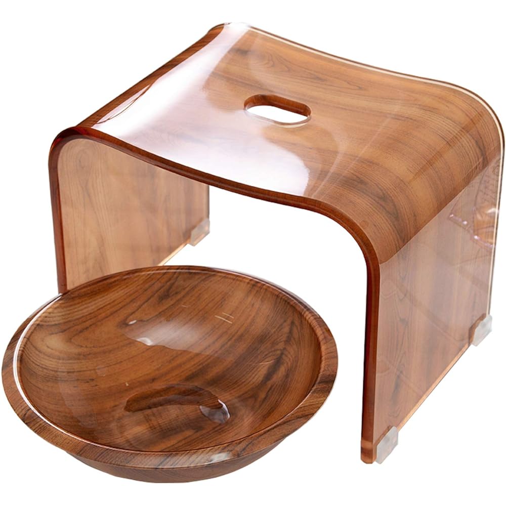 Miyatake Seisakusho Acrylic Bath Chair High Chair Width 36.5 x Depth 24 x Height 34.5cm Marble Style Load Capacity: 80kg 9NC-BCH030