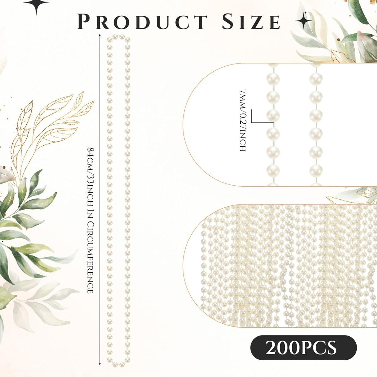 Inbagi 200pcs Pearl Bead Necklaces Bulk 7mm 31inch Ivory Faux Pearl Strand Necklace Costume Jewelry Pearl Necklace for Women 1920s Tea Flapper Party Accessories Wedding Birthday Decorations, Plastic, Plastic.