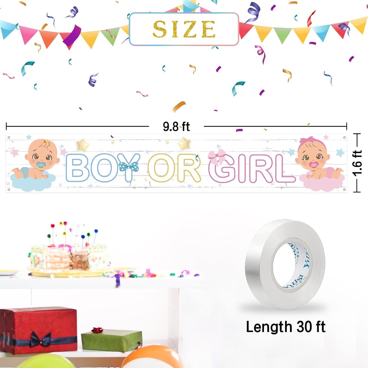 INNORU Large Boy or Girl Backdrop Banner Gender Reveal Party Lawn Sign Yard Banner Baby Shower Party Indoor Outdoor Decoration Supplies 1.8 x 1.5ft