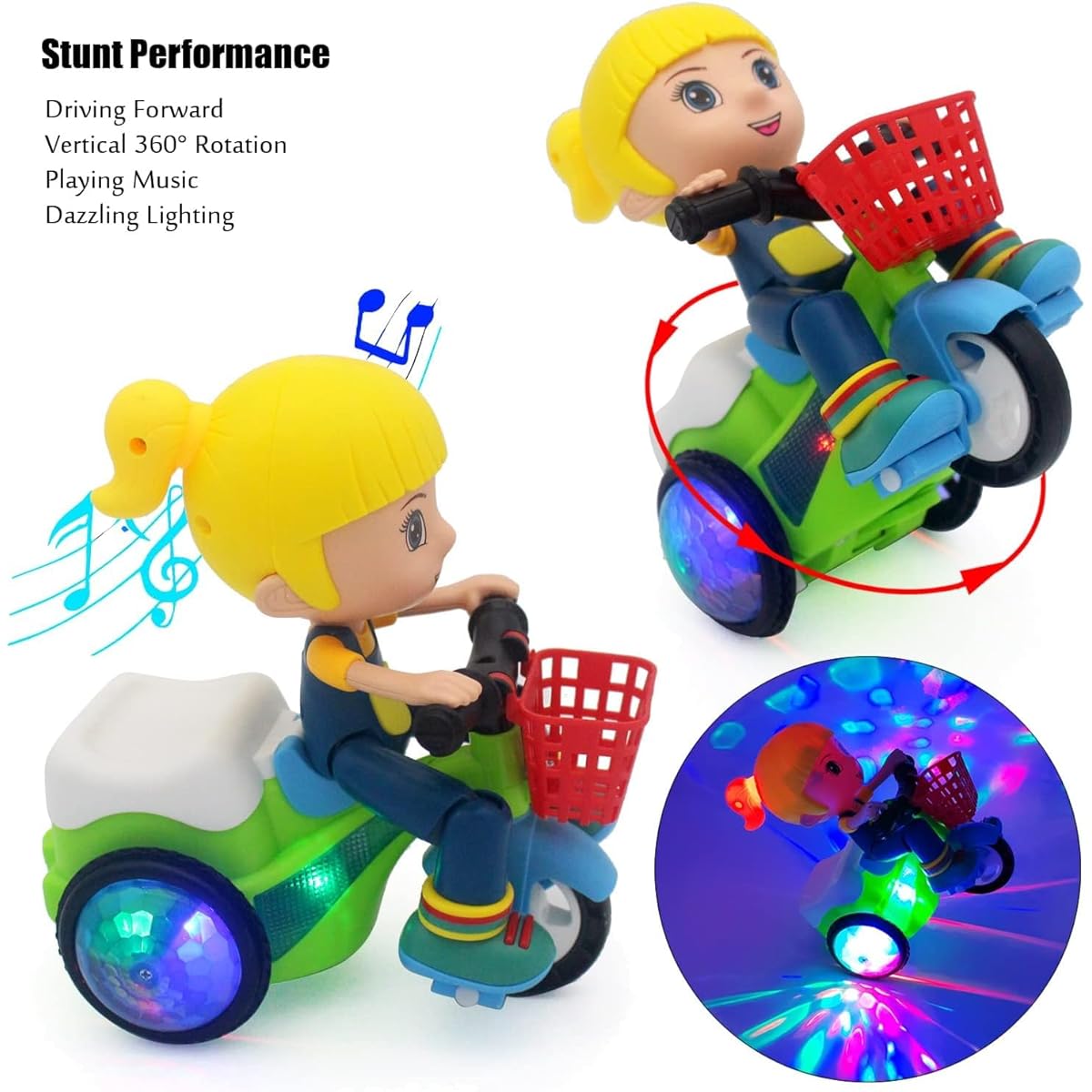 Stunt Tricycle Push Pull Toy Push Pull Baby Toy Cool Stunt Tricycle Pre Kindergarten Toy Suitable for Kids Ages 2 and Up Birthday Gift for Boys and Girls