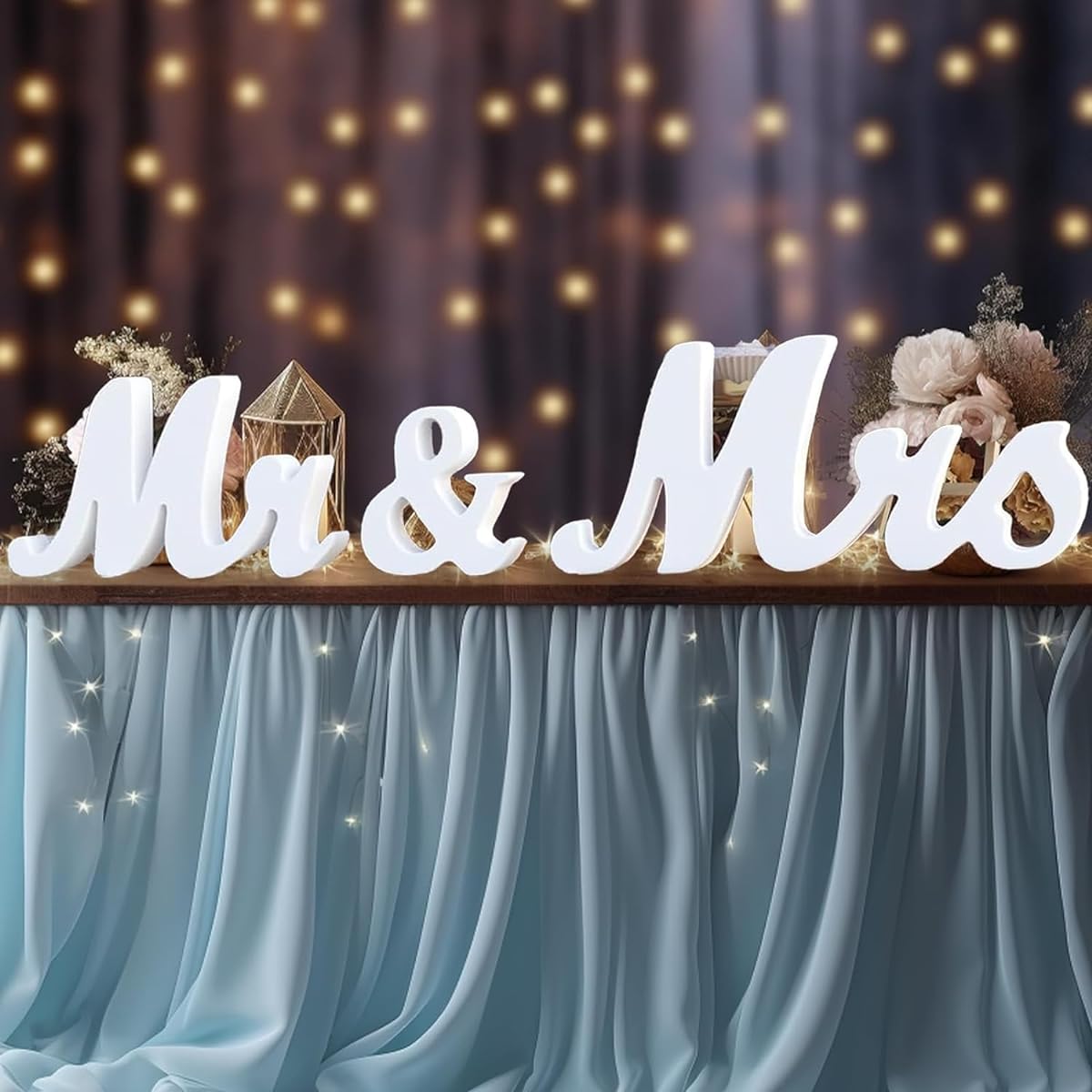 Mr & Mrs Sign Wedding Decoration for Sweetheart Table - Large Rustic Wooden Letter Centerpiece for Reception/Ceremony/Valentine's Day/Party/Anniversary