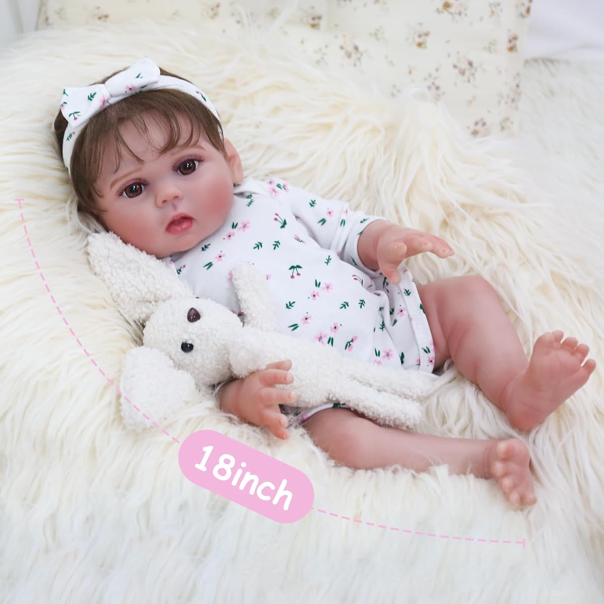 Kaydora Reborn Baby Doll Girl - 18 Inch Realistic Full Silicone Soft Body Lifelike Sleeping Newborn Baby Doll with Gift Box for Kids Ages 3+