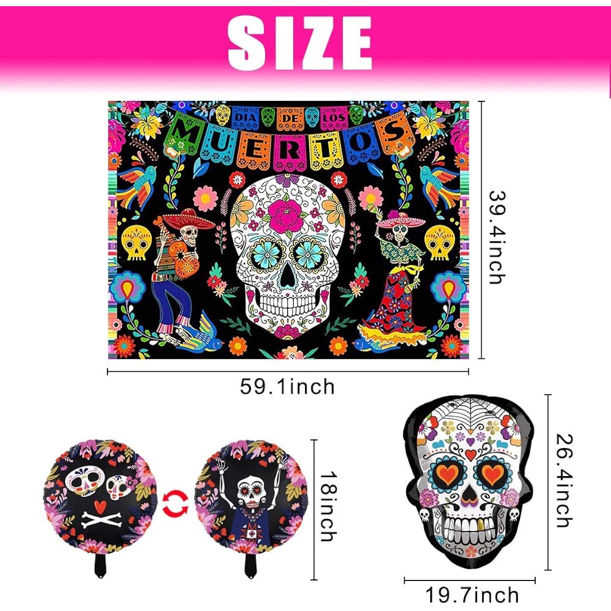 Day of the Dead Backdrop Dia De Los Muertos Mexican Fiesta Birthday Party Supplies Colorful Flowers Halloween Birthday Photography Background Banner 11 Pieces