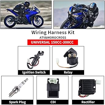 OTOHANS AUTOMOTIVE Fully Electrical Wiring Harness Stator Coil CDI Solenoid Relay Spark Plug Tail Light 4 Wheel Stroke ATV (150cc 200cc 250cc 300cc) Pit Dirt Bike Go Kart Zongshen Lifan