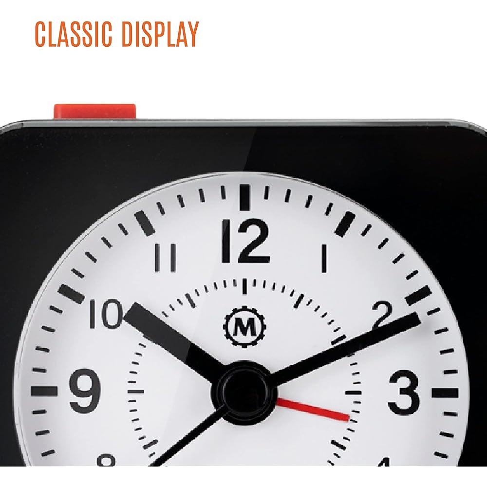 MARATHON Mini Ticking Analog Alarm Clock with Automatic Backlight Snooze Function