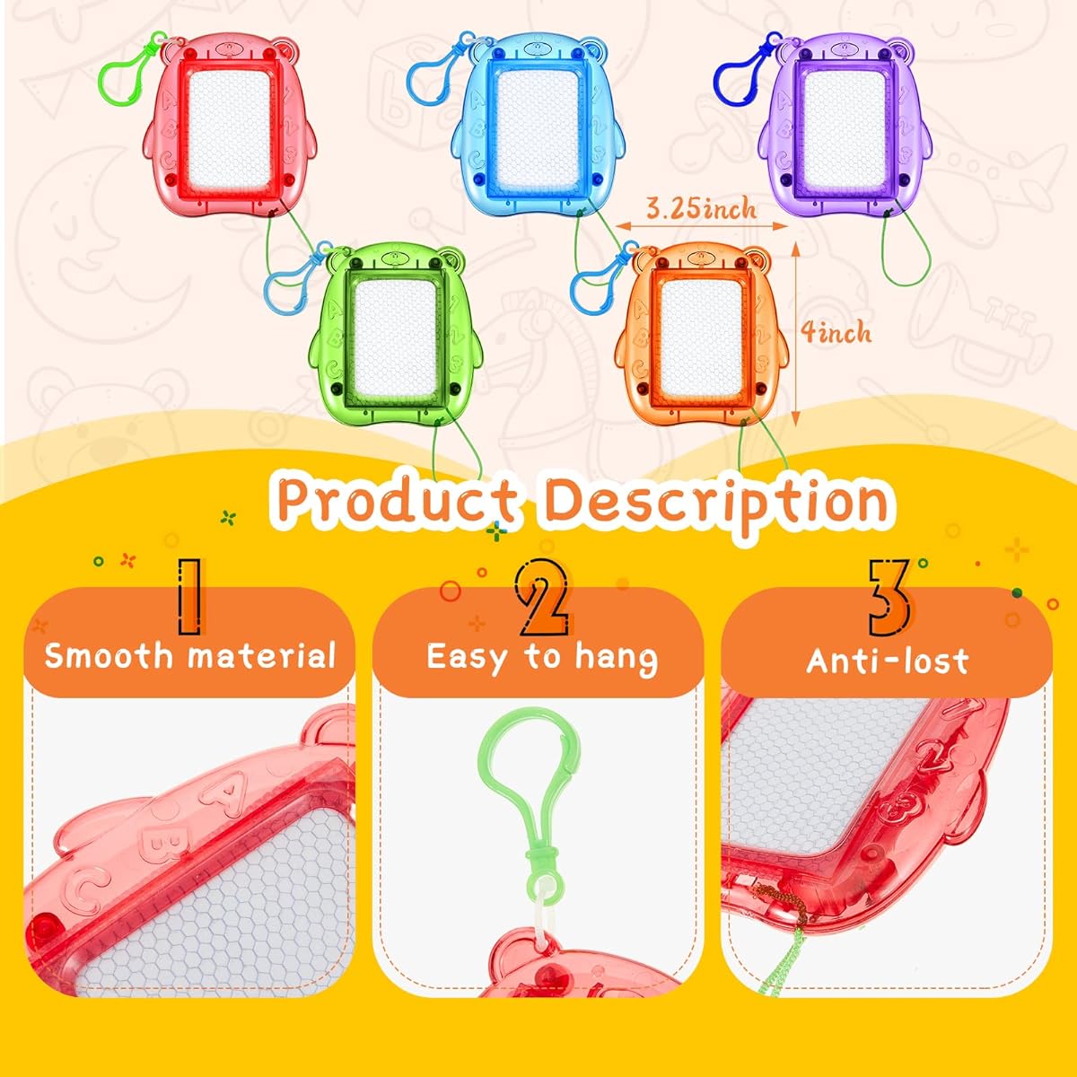 24pcs Mini Magnetic Drawing Boards, Doodle Board for Kids, Backpack Keychain Clip Drawing Board, Erasable Sketch and Paint Pad, Classroom Rewards, Party Favors, Goodie Bag Stuffers (Bears)