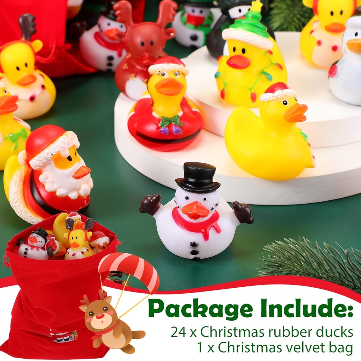 48pcs Christmas Rubber Ducks 2" Mini Christmas Duck Bath Toys Christmas Party Decorations Holiday Rubber Ducks with Drawstring Gift Bags for Boys Girls Holiday Class Favor (Classic Style)
