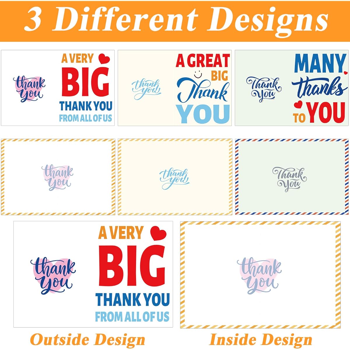 3 Giant Thank You Greeting Cards Large 14 x 22 Inch Size Big Thank You Big Cards with Envelopes for Birthday Party Baby Shower Wedding Jumbo Gifts for Boys/Girls