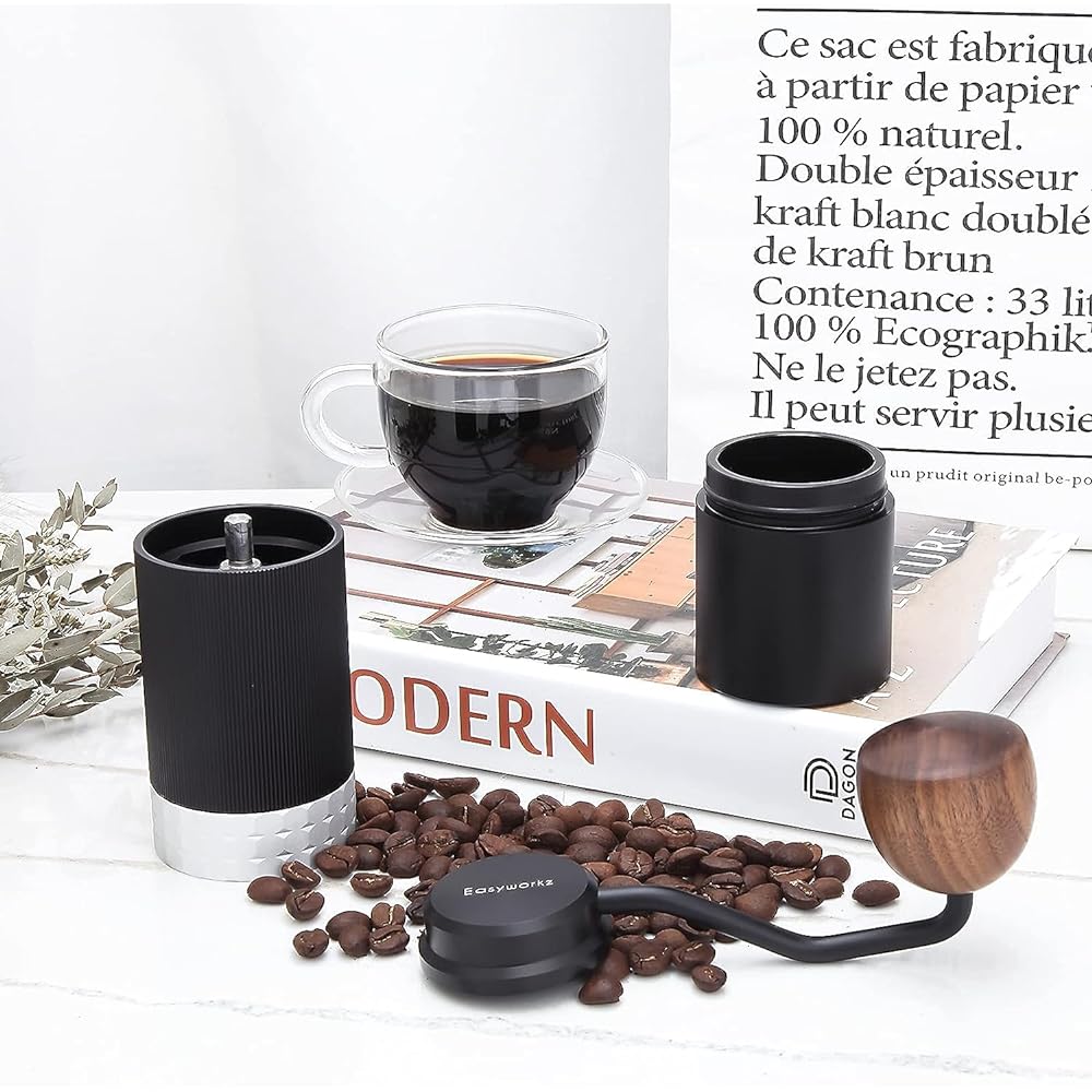 Easyworkz Hand Ground Coffee Mill, Manual Coffee Grinder, Gradual Particle Size Adjustment, 420 Stainless Steel, Mortar Type Metal Blade Core
