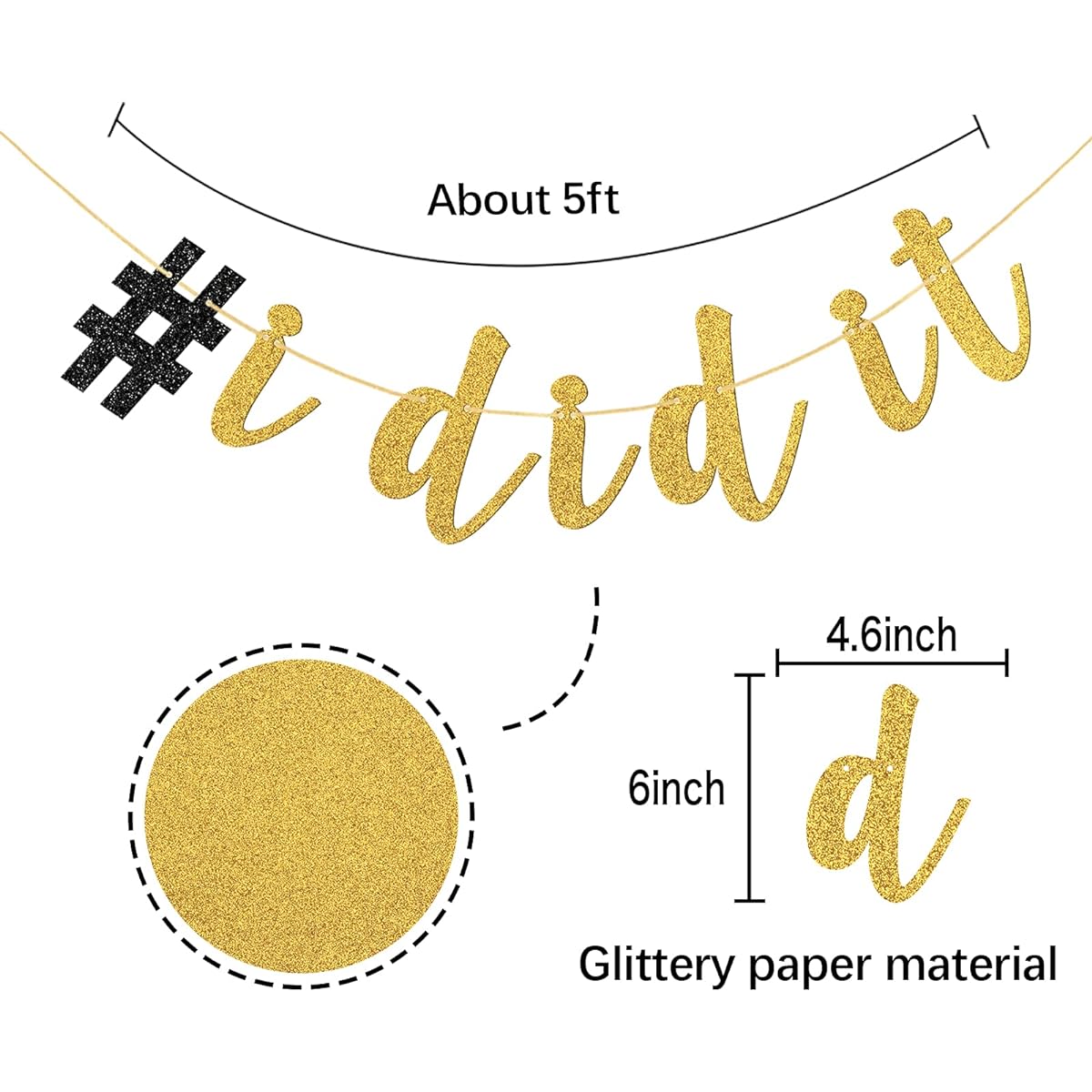 # I Did It Banner - Gold Glitter Class of 2019 Graduation Sign Graduation Party Decorations Supplies