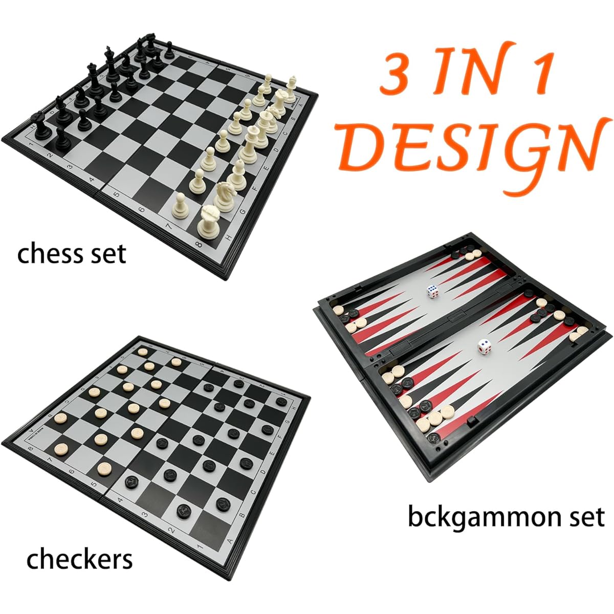 JOYOUSLIFE 3-in-1 Checker Backgammon Set 13 inches