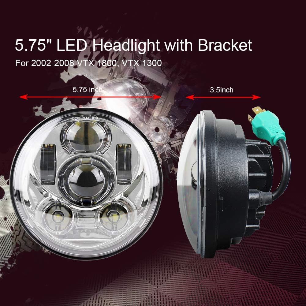 Atubeix 5.75" Round LED Bike DRL with Ring Mount Bracket for 2002-2009 VTX 1300 & VTX 1800 (Silver)