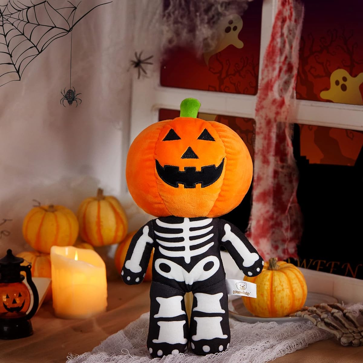 Houwsbaby Pumpkin Skeleton Stuffed Animal Horror Stuffed Pillow Halloween Doll Super Soft Stretchy Plush Decor Halloween Party Decorations 13.5"