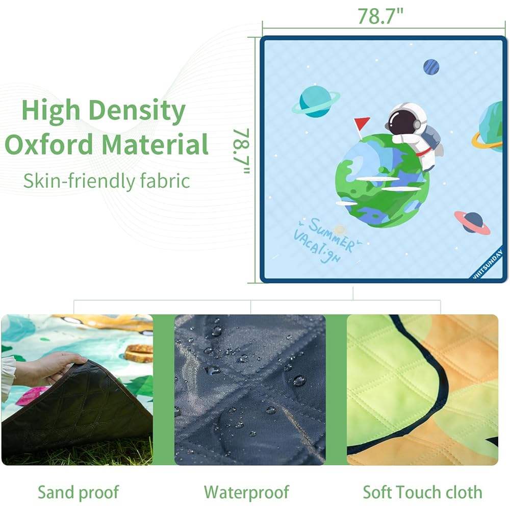 Whitsunday Leisure Sheet (Astronaut) Outdoor Picnic Blanket, Extra Large 80" x 80" Kids Blanket, Machine Washable Camping Mat, Waterproof & Sandproof, Foldable for Camping, Beach, Park