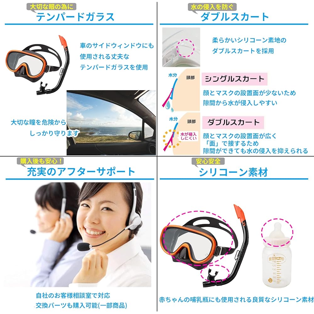 REEF TOURER Snorkeling Snorkel Mask Snorkel for Adults 2 Piece Set Silicone RC0117