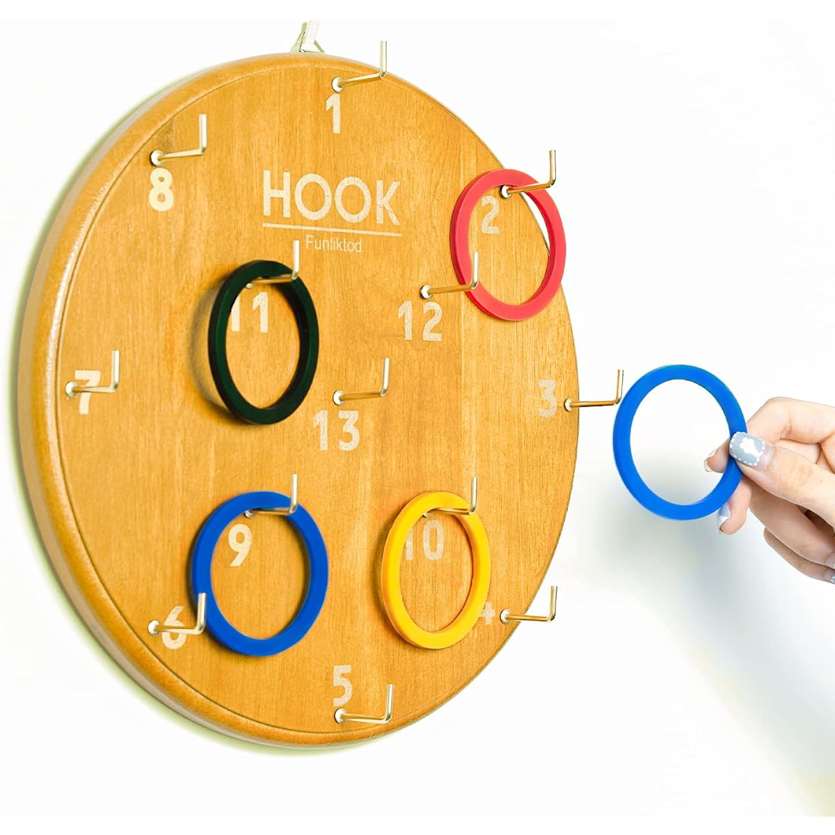 Funliktod Wooden Wall Hanging Ring Toss Game for Adults & Kids - Wall Game for Indoor & Outdoor Family Fun (Light Brown)