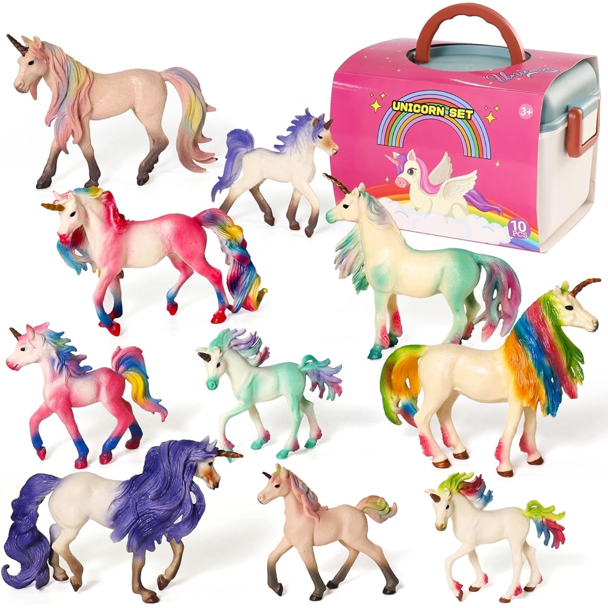 Variety4all Unicorn Realistic Figure Playset Playmat & Storage Box Non-Toxic Hand-Painted Collectible Toys (Unicorns 10 Unicorns)