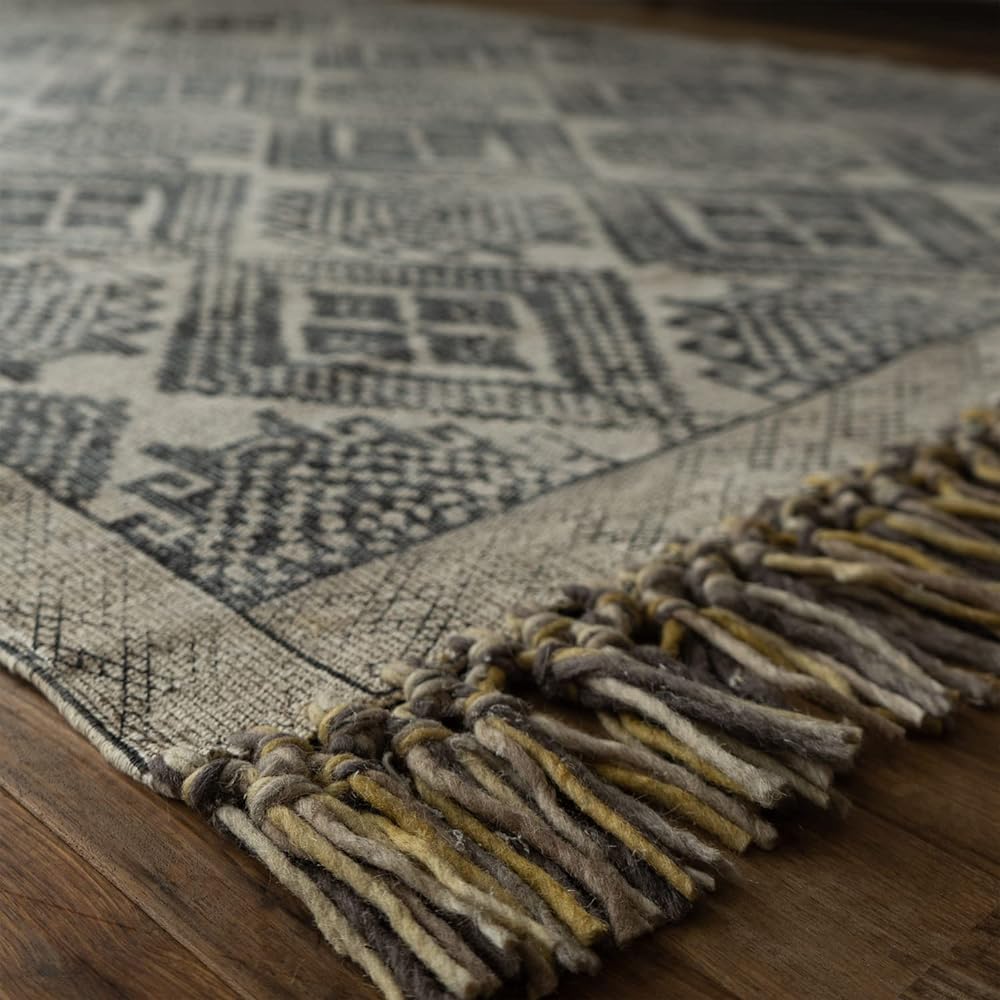 Sayan Sayan Washable Kilim Hand Woven Rug Gemini 200x200 2 Tatami Black Indian Cotton