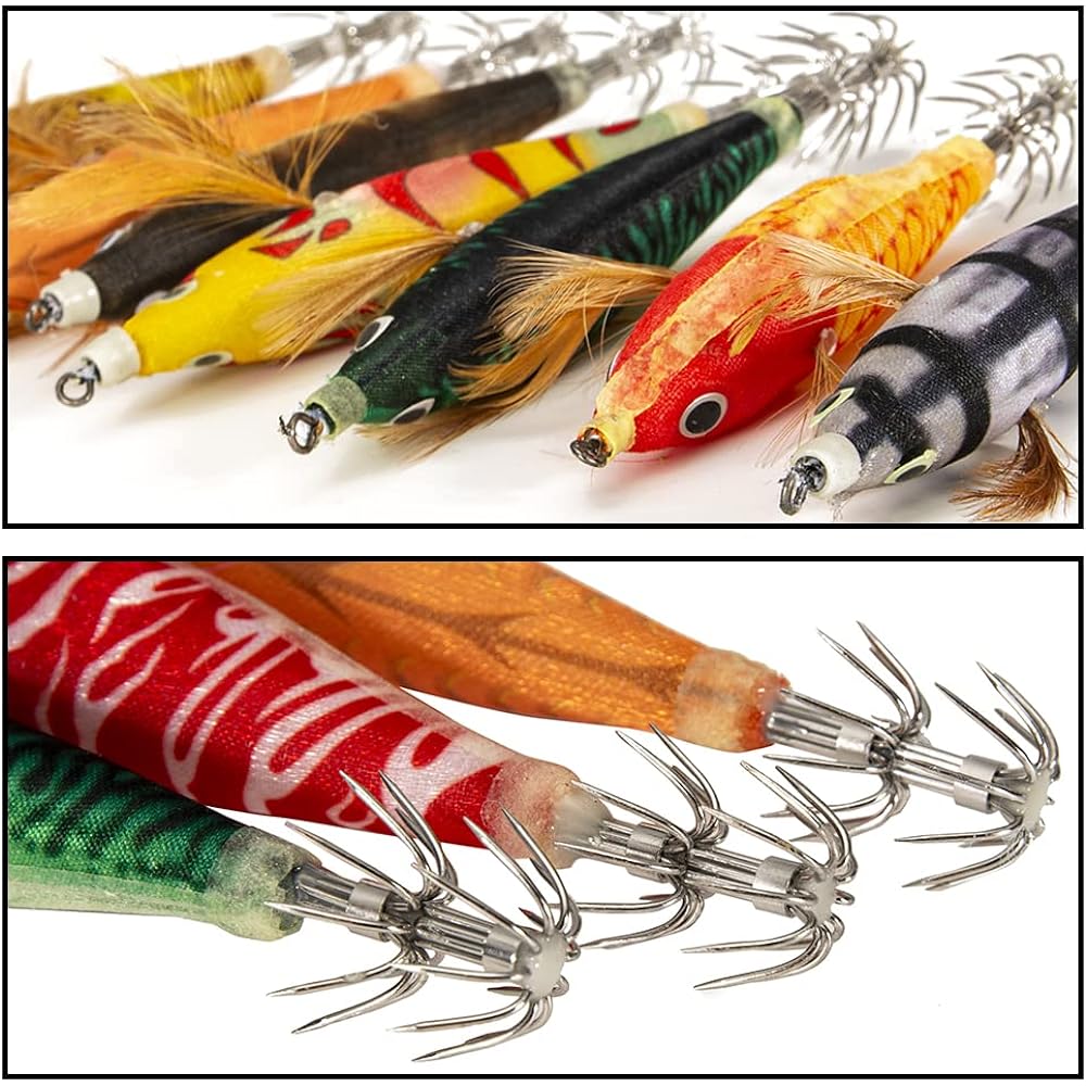 Set of 10 Squid Fishing Sutte Lure Wood Shrimp Lure Squid Fishing Rattle Internal Squid Fishing Egi Set Suitable for squid and octopus fishing