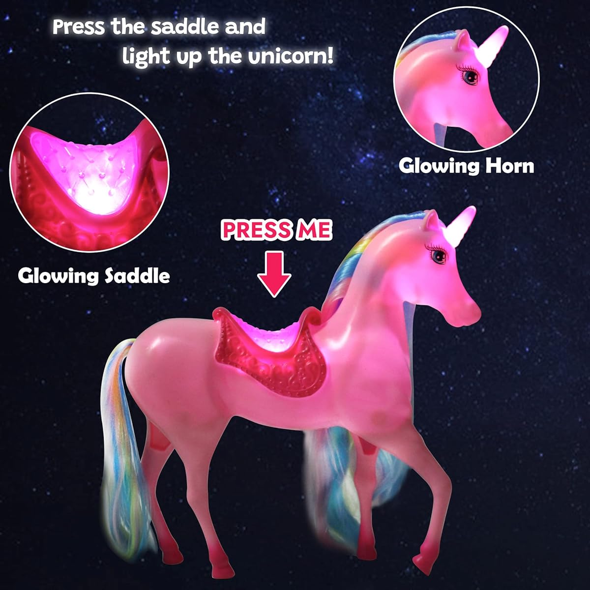 BETTINA Magical Luminous Unicorn Princess Doll Set Unicorn Toy Horse Toy with Rainbow Mane and Tail Princess Toy Unicorn Gift for Girls