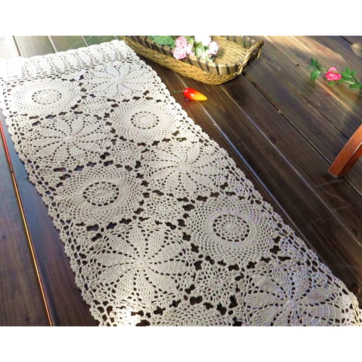 Damanni 16" x 31" Rectangle Cotton Handmade Crochet Lace Table Runner Doily Dresser Scarf (Beige, 16x63 Inch, TR00007B-16X63)
