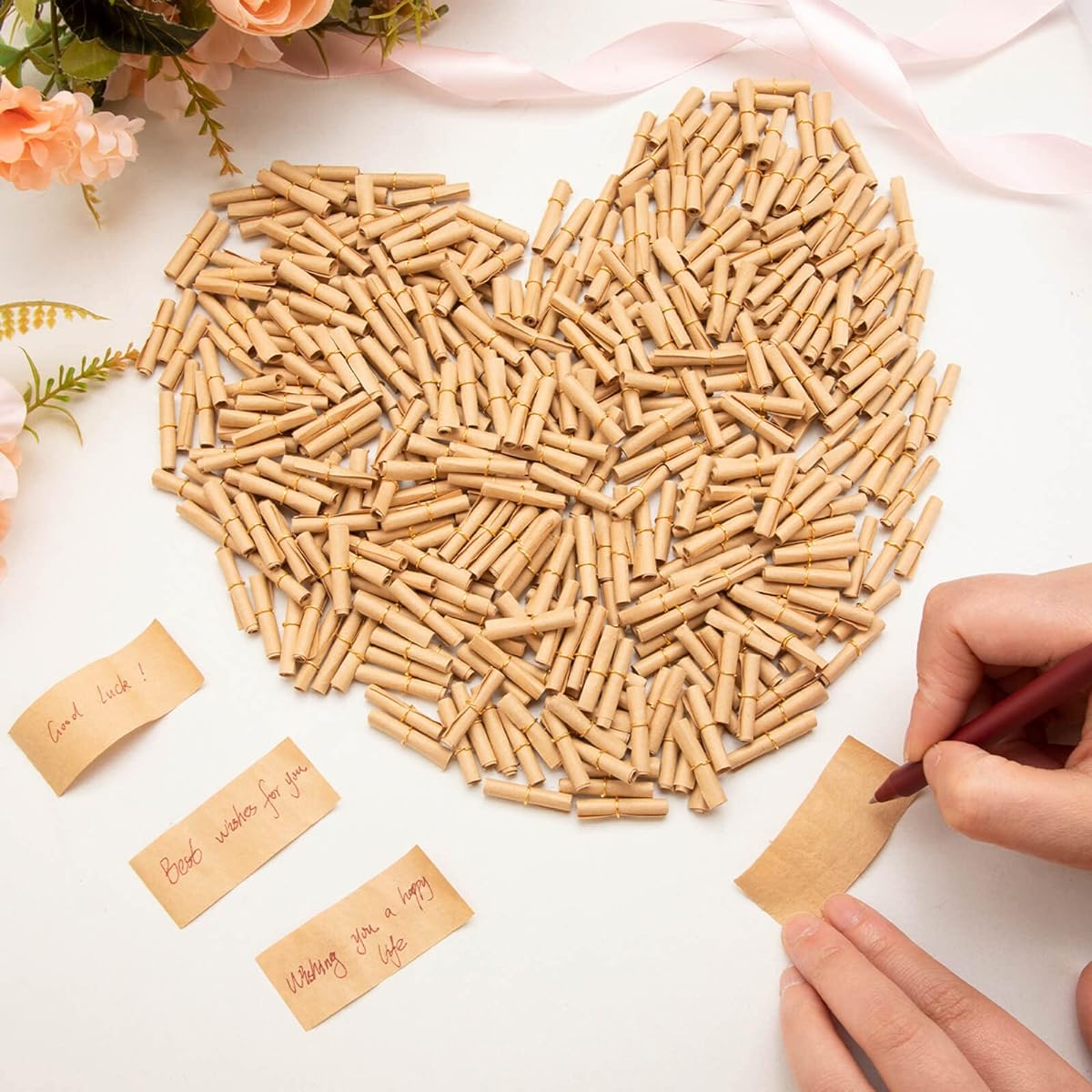 HFAYDZSW 300 Sheets Vintage Scroll Paper Cute Paper Scrolls Write-On Valentine Message Paper for Anniversary Valentine's Day Mother's Day Birthday Christmas Gifts
