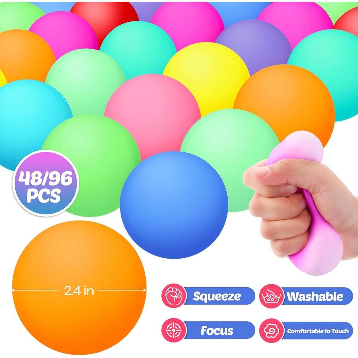 Syhood Stress Balls 96 Pack Squishy Balls Stretcher Anxiety Toys Stress Balls Bulk Stress Balls for Adults and Kids Sensory Fidget Toys Student/Classroom/Prize Box Toys