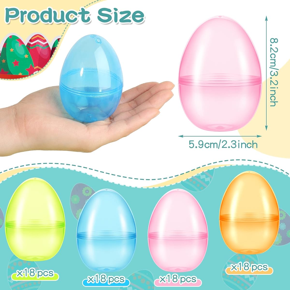 72pcs Plastic Easter Eggs Translucent Easter Eggs Bulk Mini Colorful Easter Eggs Pastel Empty Easter Eggs for Kids School Prize Toy Stuffed Candy Basket Stuffer Easter Hunt Party Favor