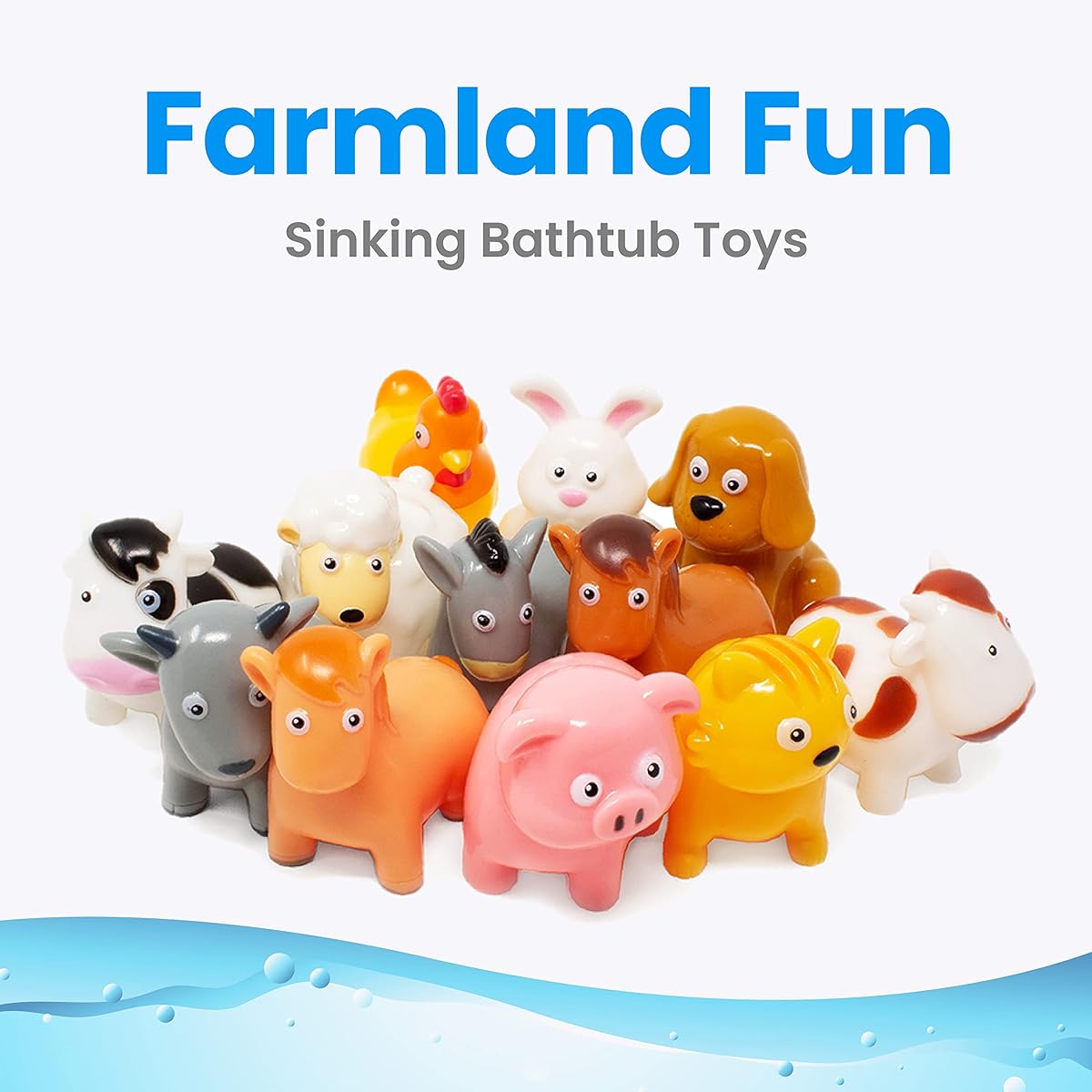 Boley Farm Animals in a Bathtub Bucket - 12 Farm Animal Toys Including Cows, Chickens, Pigs and More - Great Party Gifts for Toddlers as Educational Toys and Bath Toys