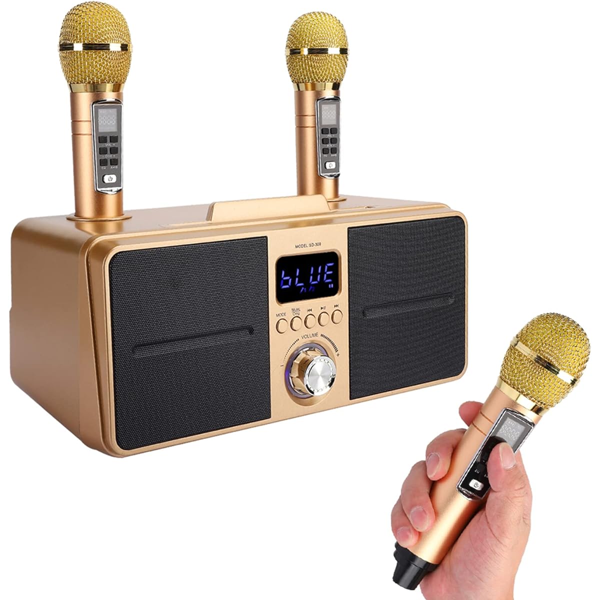 Wireless Microphone System Karaoke Sound Metal (Gold)