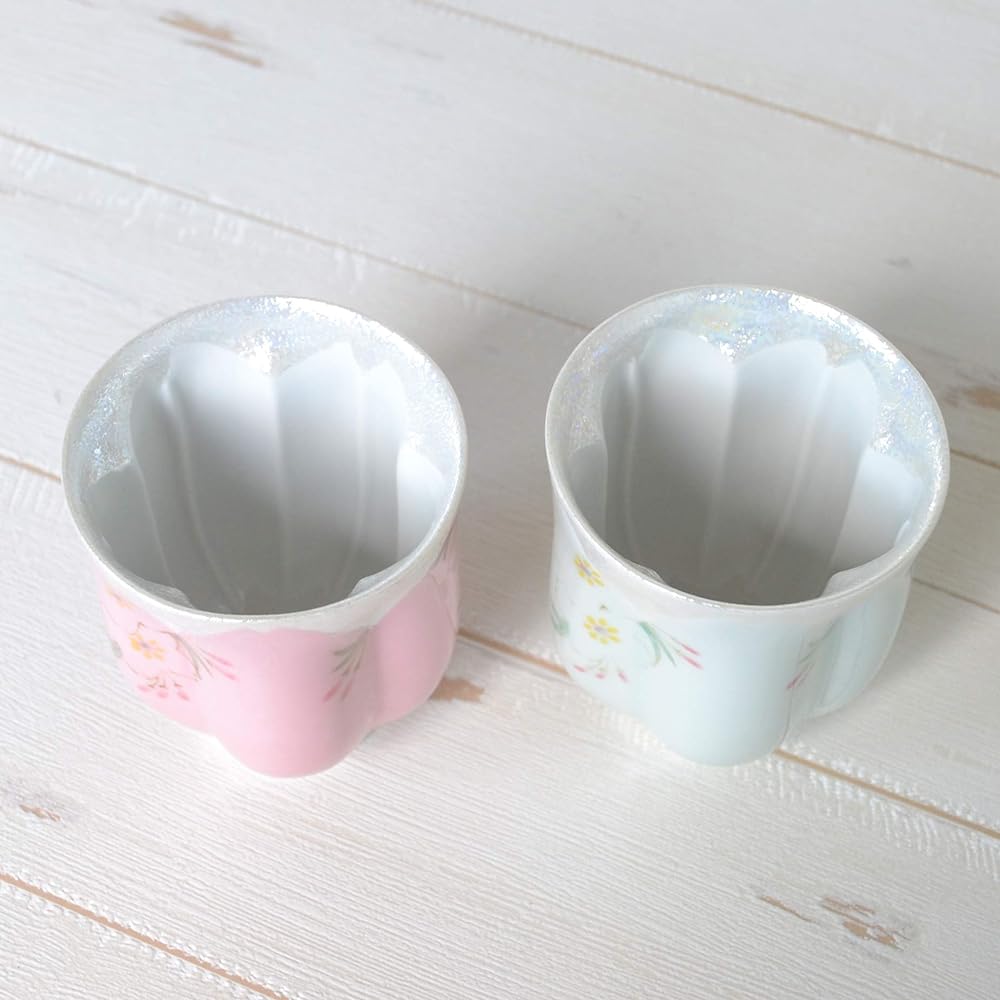 Retirement Celebration Present Couple Tea Cup Pair Gratitude Retirement Gift Cherry Blossom Tea Cup Hana no Mai Light Green Pink Arita Ware Made in Japan For Gifts