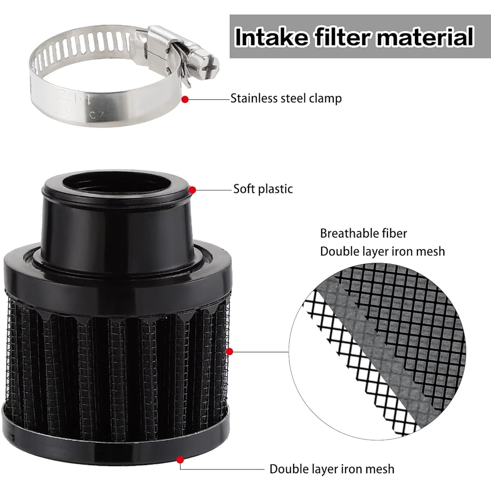 ESUMIC Universal Air Filter 25mm Motorcycle Air Filter Mini Cylindrical Air Intake Respirator Kit for Car Truck Motorcycle Increase Air Flow to Engine