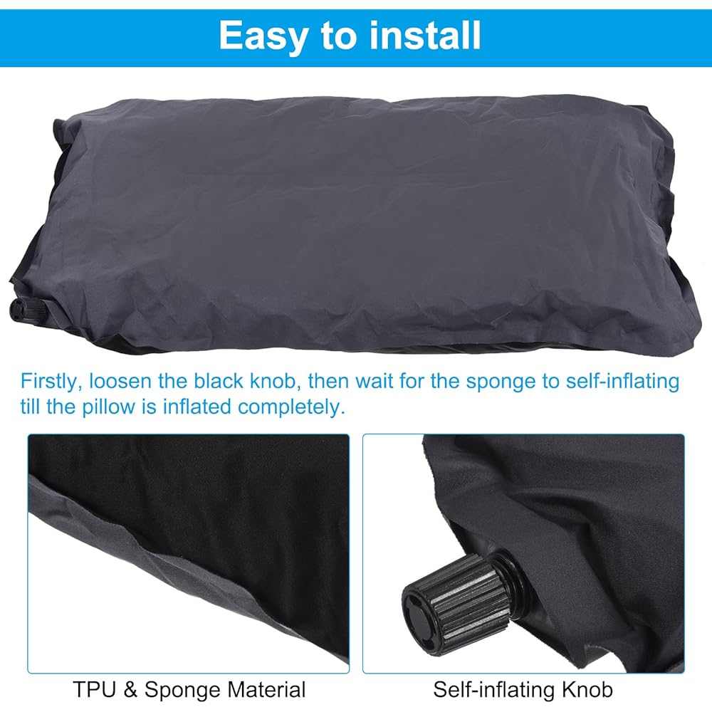 PATIKIL Inflatable Pillow 43 x 32 cm Ultralight Camping Travel Pillow Desk Rest Cushion Storage Pouch with Eye Masking for Hiking Backpacking Black