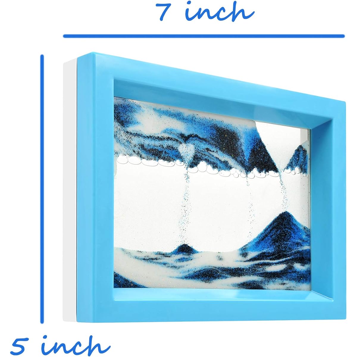 Dynamic Sand Art Picture Ocean Heart, Moving Sand Painting Art for Autism, Desktop Art Decor Toys, Sand Sculpture in Motion Office Relaxing Toys Keep Calm! (7.3 x 5.7 Inch - Blue)