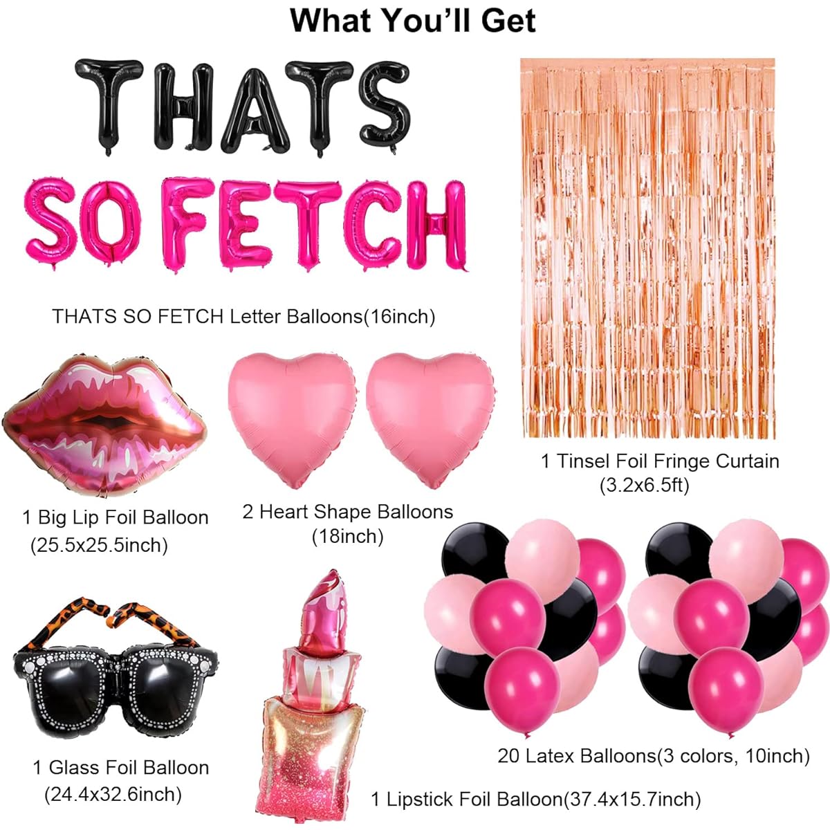 That's So Fetch Bachelorette Party Decorations, So Fetch Birthday Decorations, That's So Fetch Themed Party Decorations, So Fetch Themed Birthday Ideas Balloon Banner Backdrop, Hot Pink Bridal Shower Wedding Girls Night Out Movie Hen Party Supplies Sign