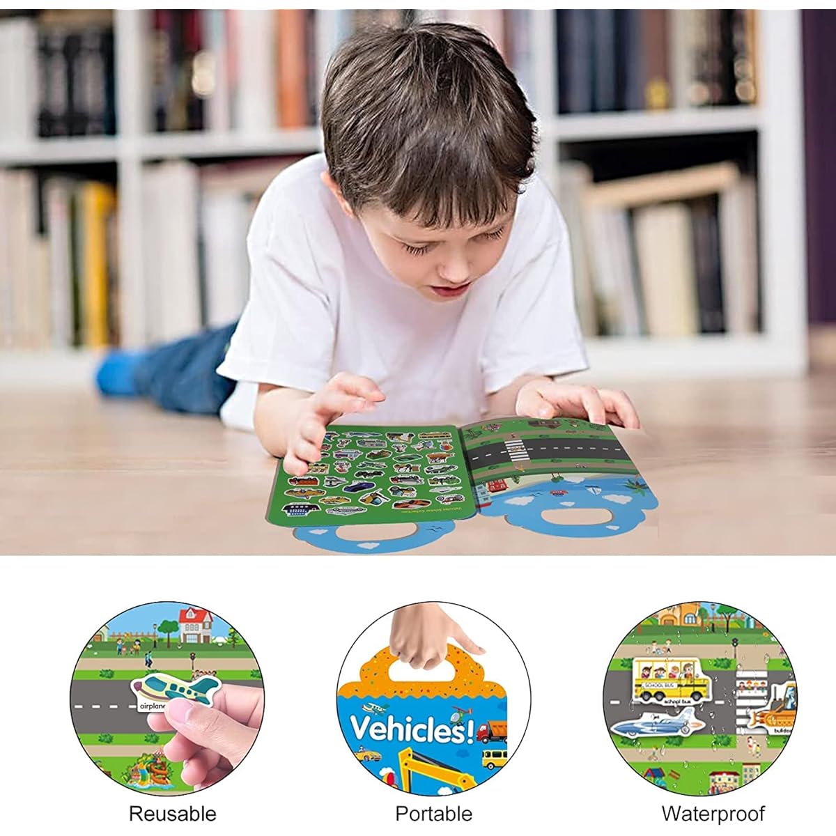 Reusable Sticker Book for Kids Toddler Learning Toys Space & Vehicles Learning Stickers Toys for 2-4 Year Olds Travel Toys for 2 3 4 5 Year Old Girls Boys Gifts