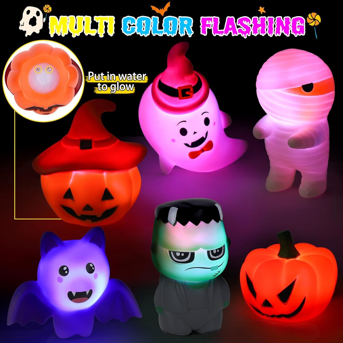 Halloween Light Up Bath Toys for Toddlers Kids Girls Babies No Holes Glow Up Bath Toys with Bath Book LED Light Bath Time Water Toys for Bathtub Bathroom Pool Toddlers Kids
