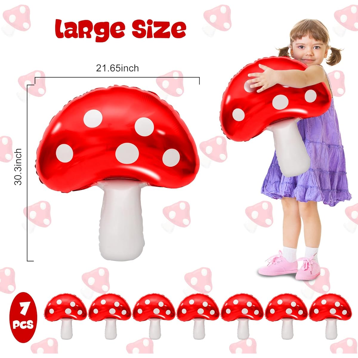 Ospvcwk 4pcs Mushroom Balloons - 31 x 21 Inch Giant Mushroom Aluminum Foil Balloons Easy to Inflate, Cute and Fun Mushroom Party Decoration, Forest Plants Theme Balloons, Baby Shower Wedding Decoration