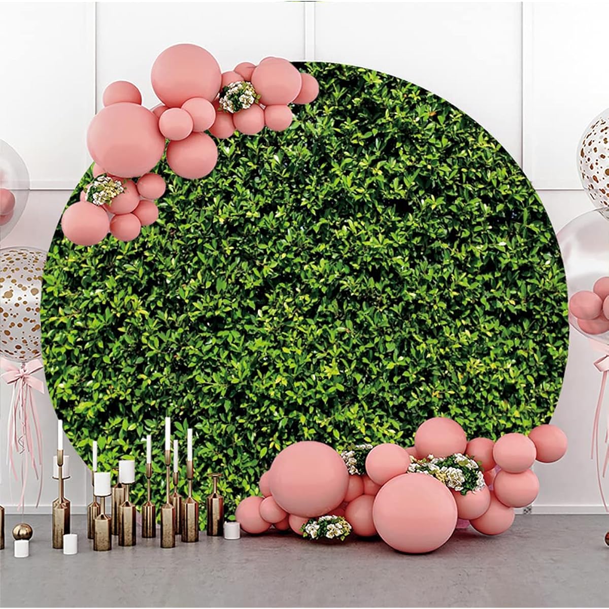 Canessioa 3x3ft Green Leaves Circle Backdrop Cover Nature Spring Green Leaves Wall Round Photography Background Polyester Baby Shower Bridal Shower Wedding Birthday Party Supplies Props Cake Table Banner