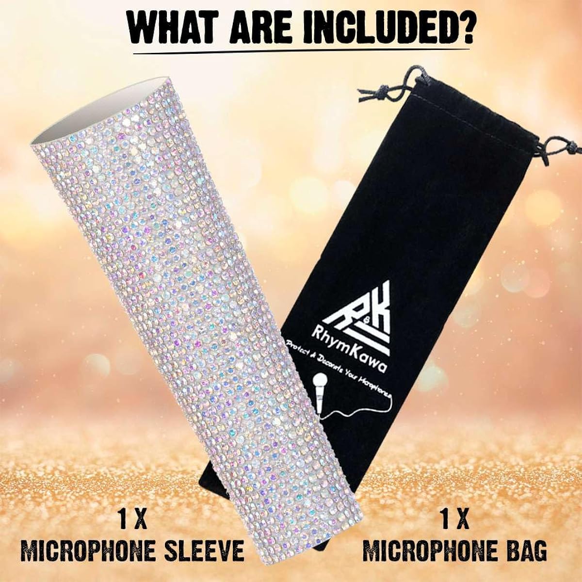 RhymKawa B58 AB Mixing Color Microphone Handle Sleeve Compatible with Shure Wired Microphone SM58LC Beta 58a Cover Replacement with Rhinestones Shining on Tour and TV Shows