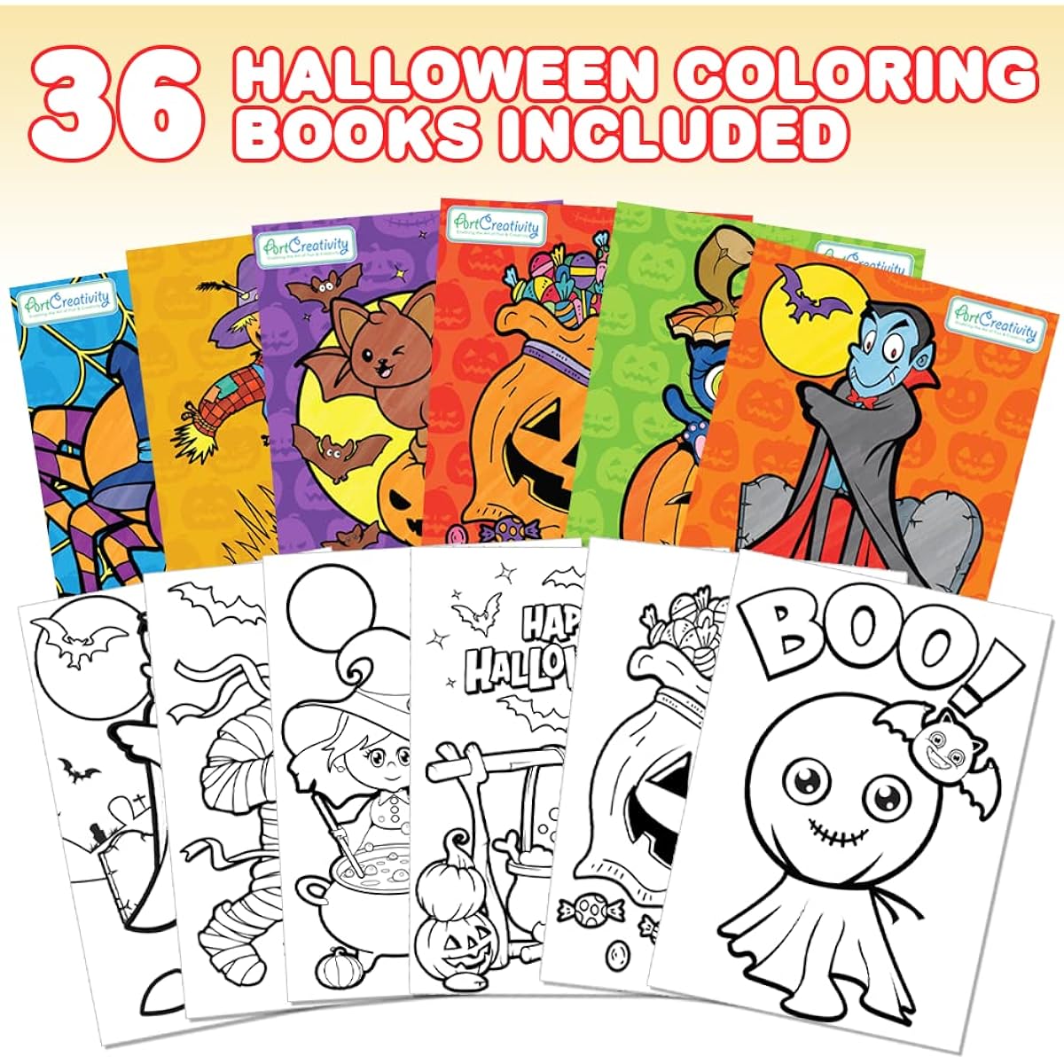 ArtCreativity Halloween Coloring Books for Kids, 36 Pack 5" x 7" Mini Booklets, Fun Halloween Treats, Favor Bags, Birthday Party Supplies, Art Gifts for Boys and Girls