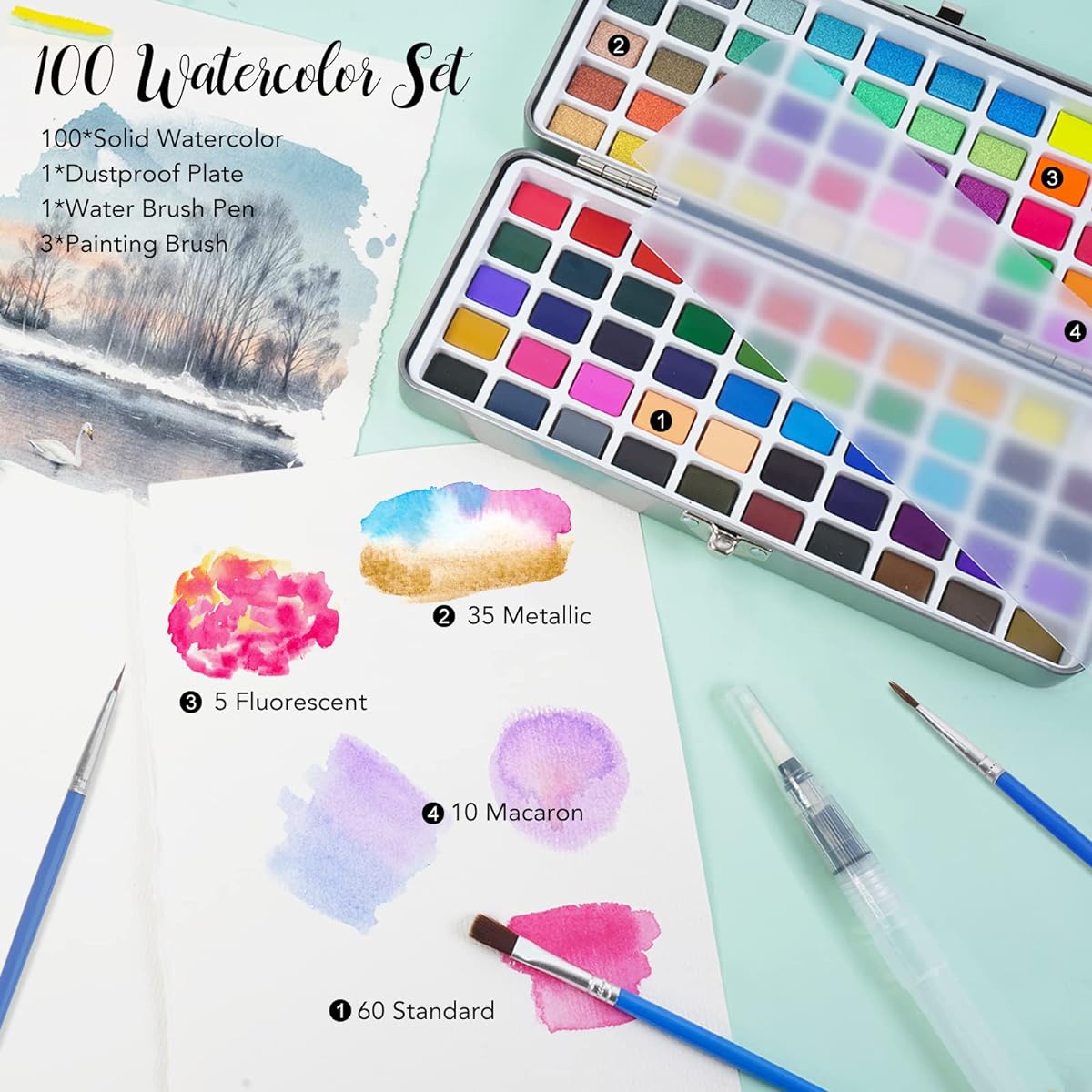 TAVOLOZZA Watercolor Paint Set - 100 Vibrant Colors Art Supply for Artist Painting and Illustration