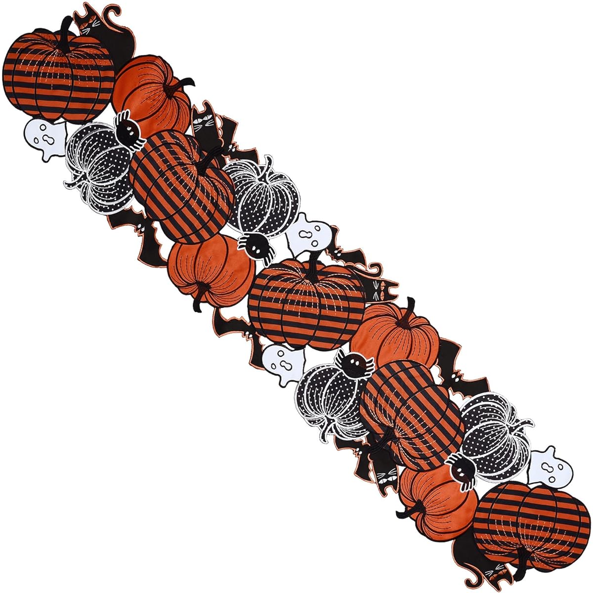 Grelucgo Applique Embroidered Halloween Jack O'Lantern Pumpkin Table Runner for Holiday Kitchen Dining Table Decor Indoor Outdoor Home Party Decoration (14 x 90 Inch)